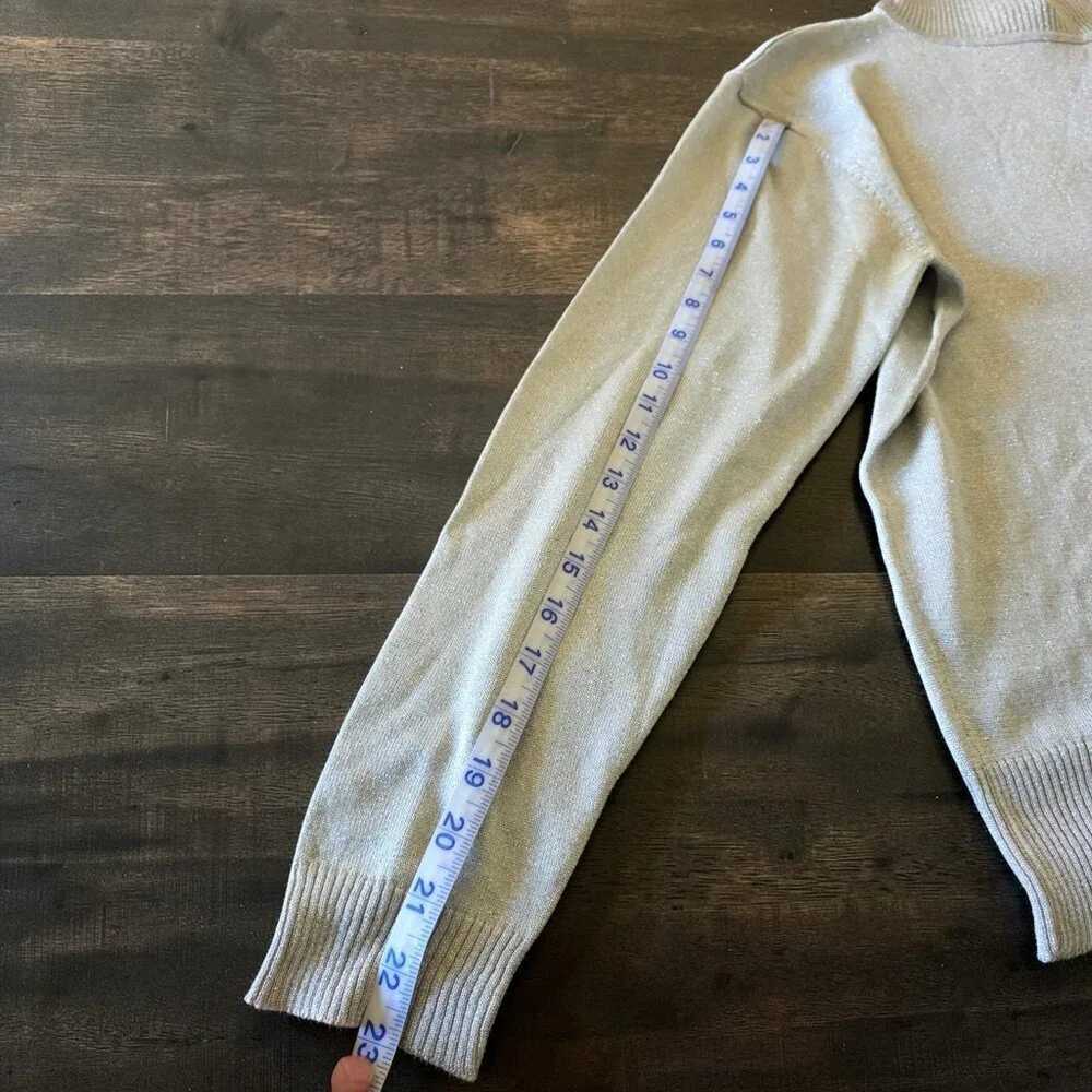 Composition NY Silk Blend Metallic Shimmer Turtleneck Sweater L Taupe Beige